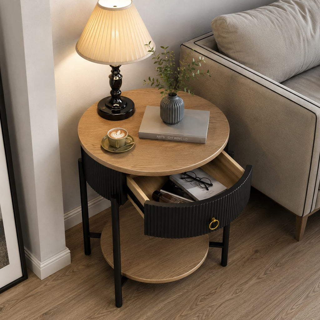 Luxury Marble Top Side Table with Storage Drawer