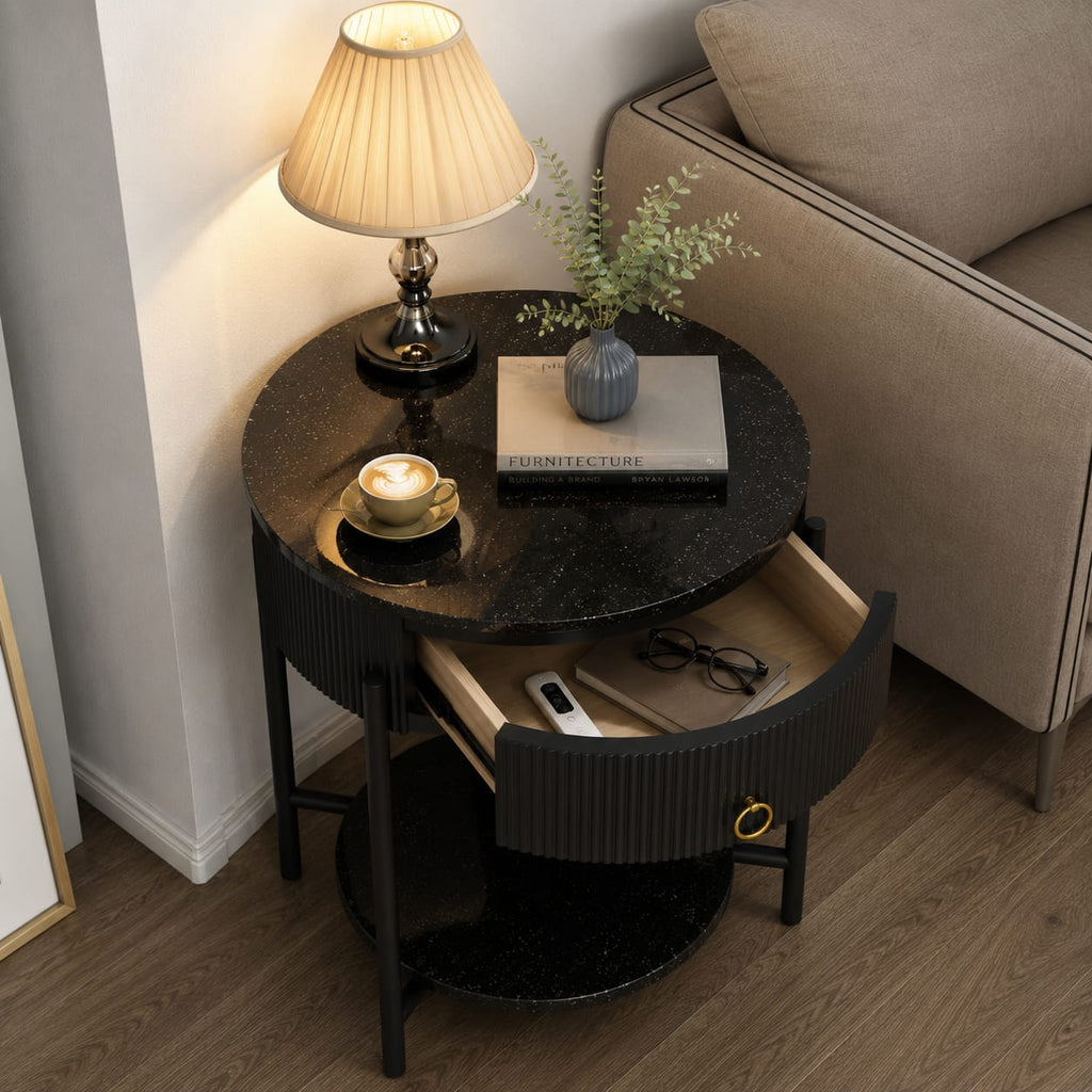 Luxury Marble Top Side Table with Storage Drawer