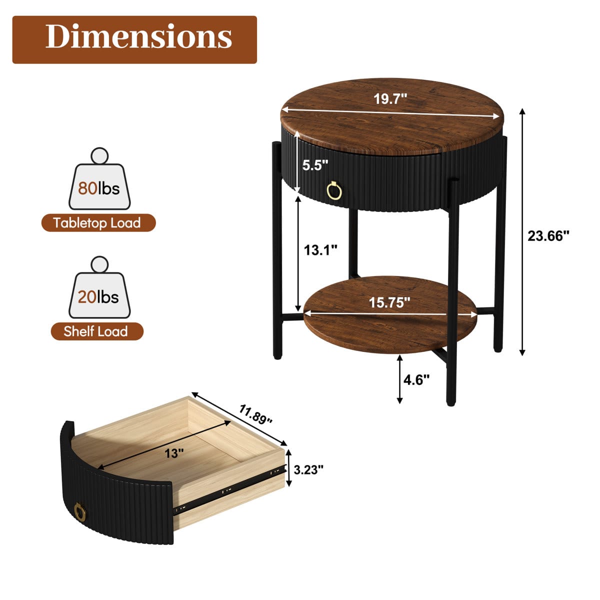 Luxury Marble Top Side Table with Storage Drawer