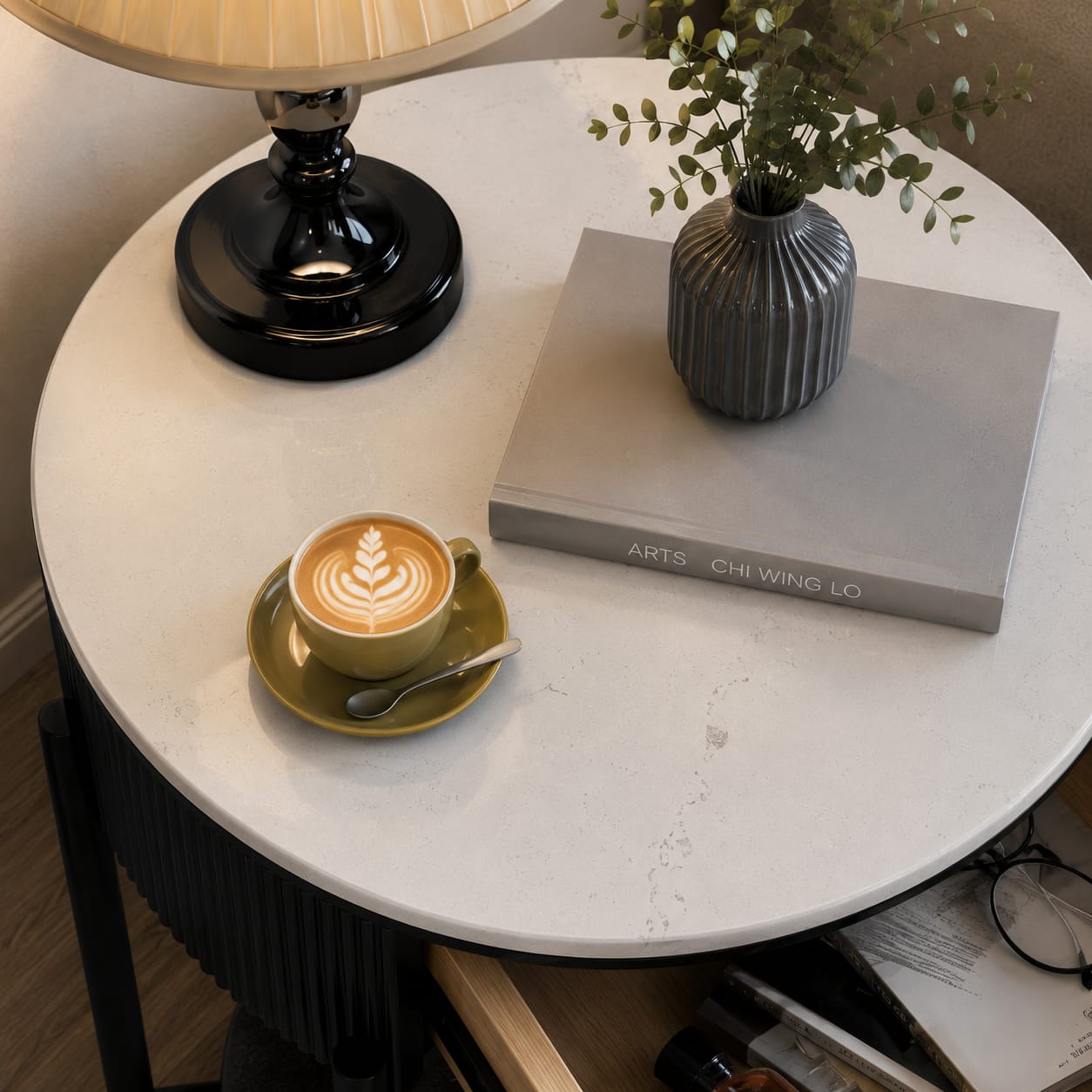 Luxury Marble Top Side Table with Storage Drawer