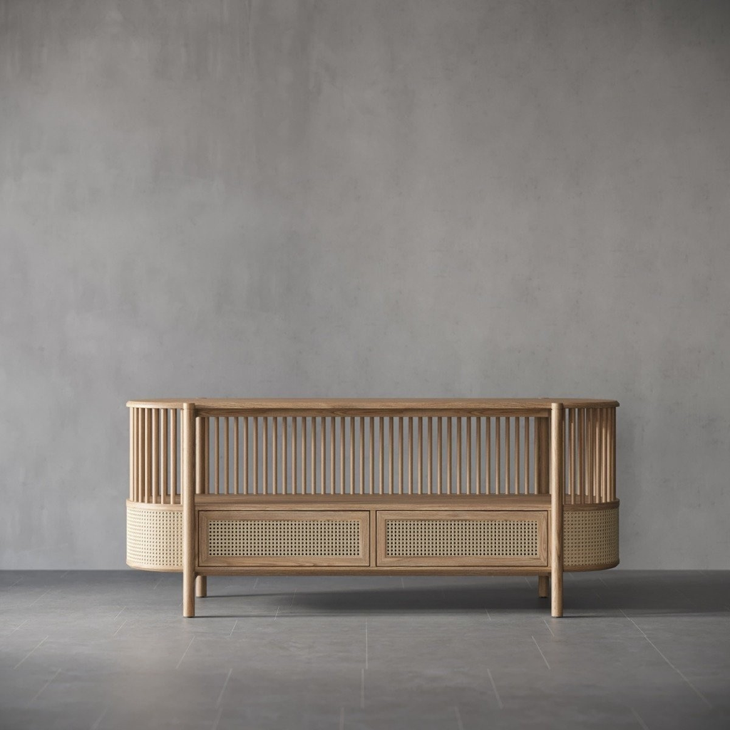 Aurora Cane Curved Console Sideboard