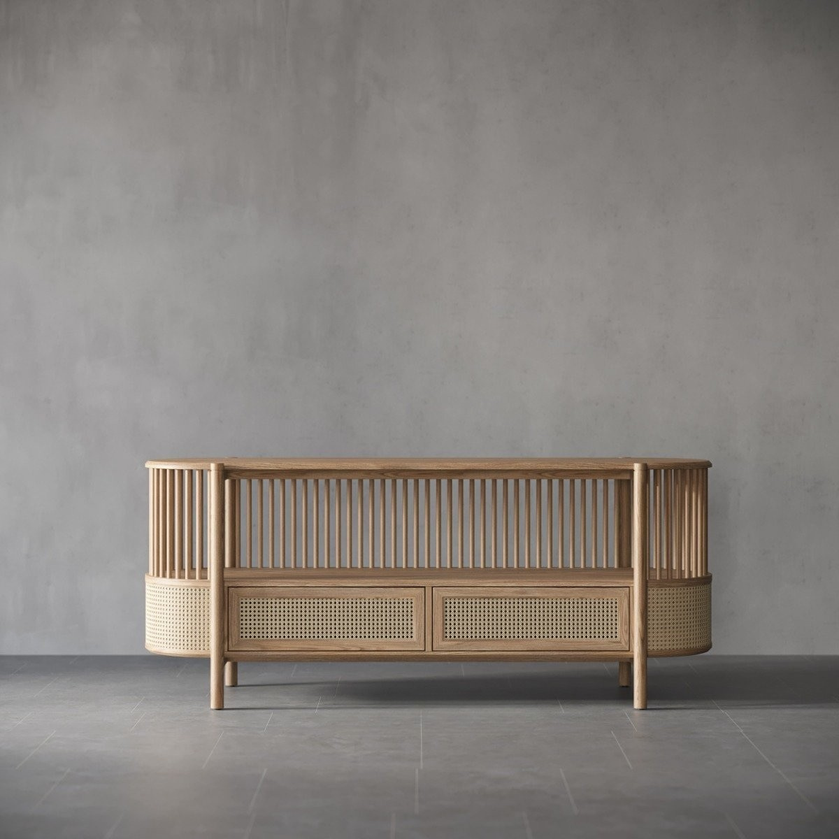 Aurora Cane Curved Console Sideboard