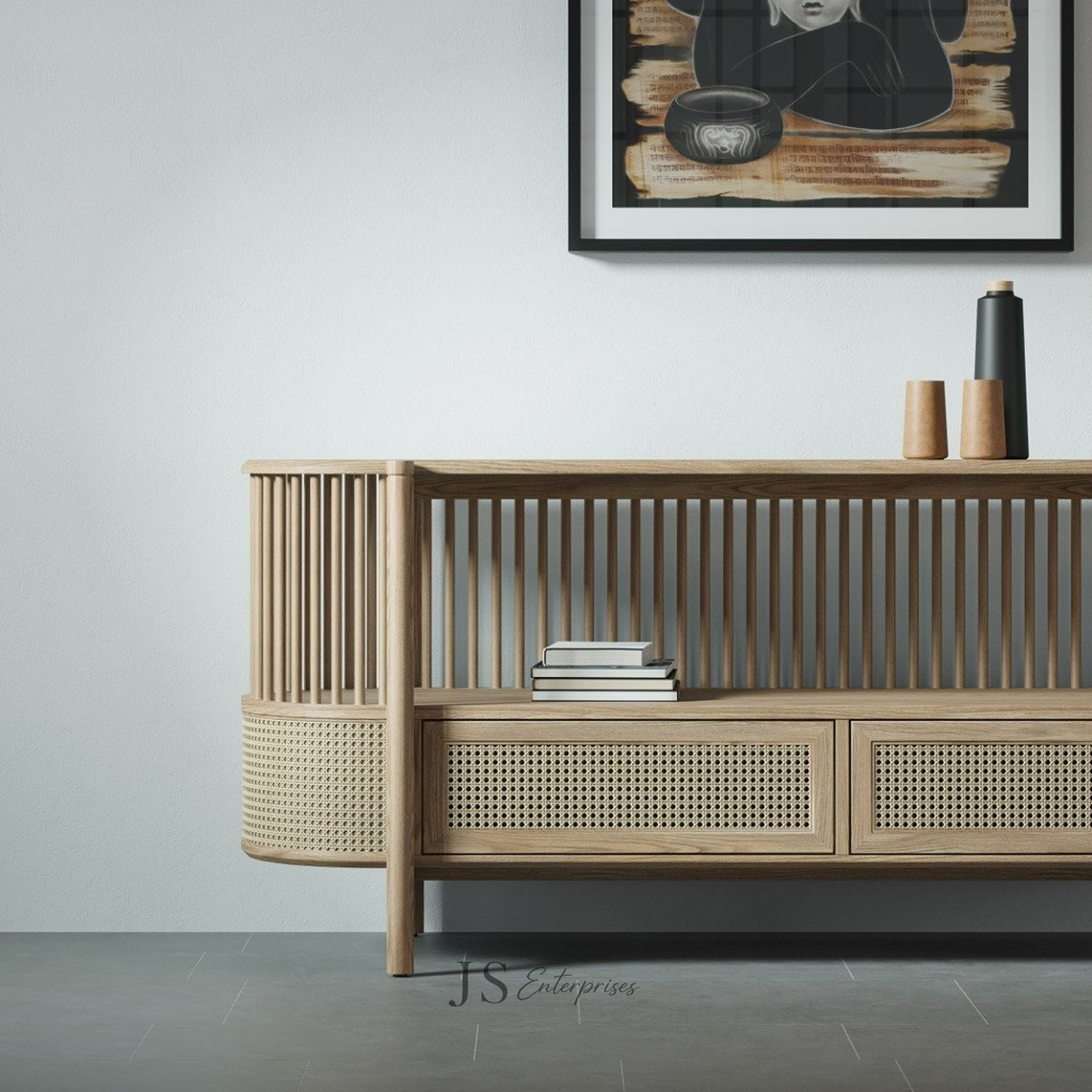Aurora Cane Curved Console Sideboard