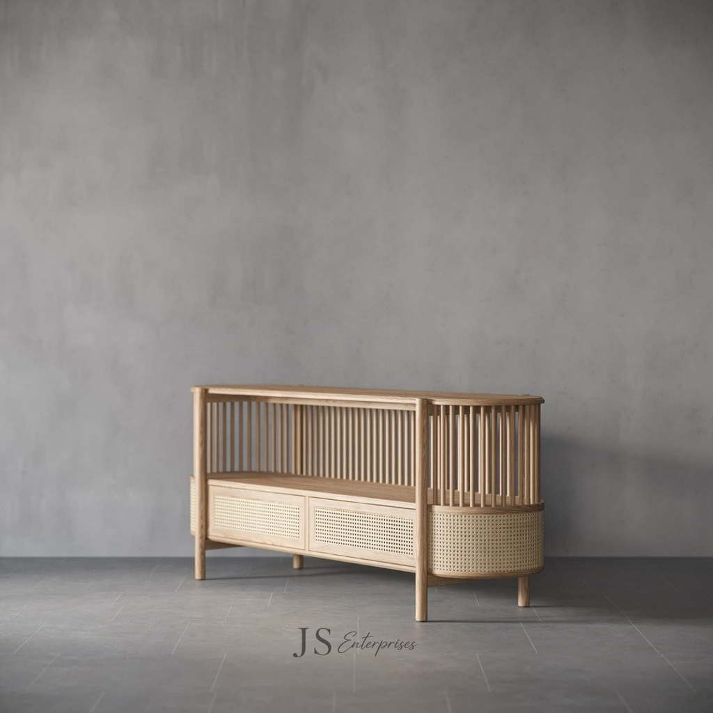 Aurora Cane Curved Console Sideboard