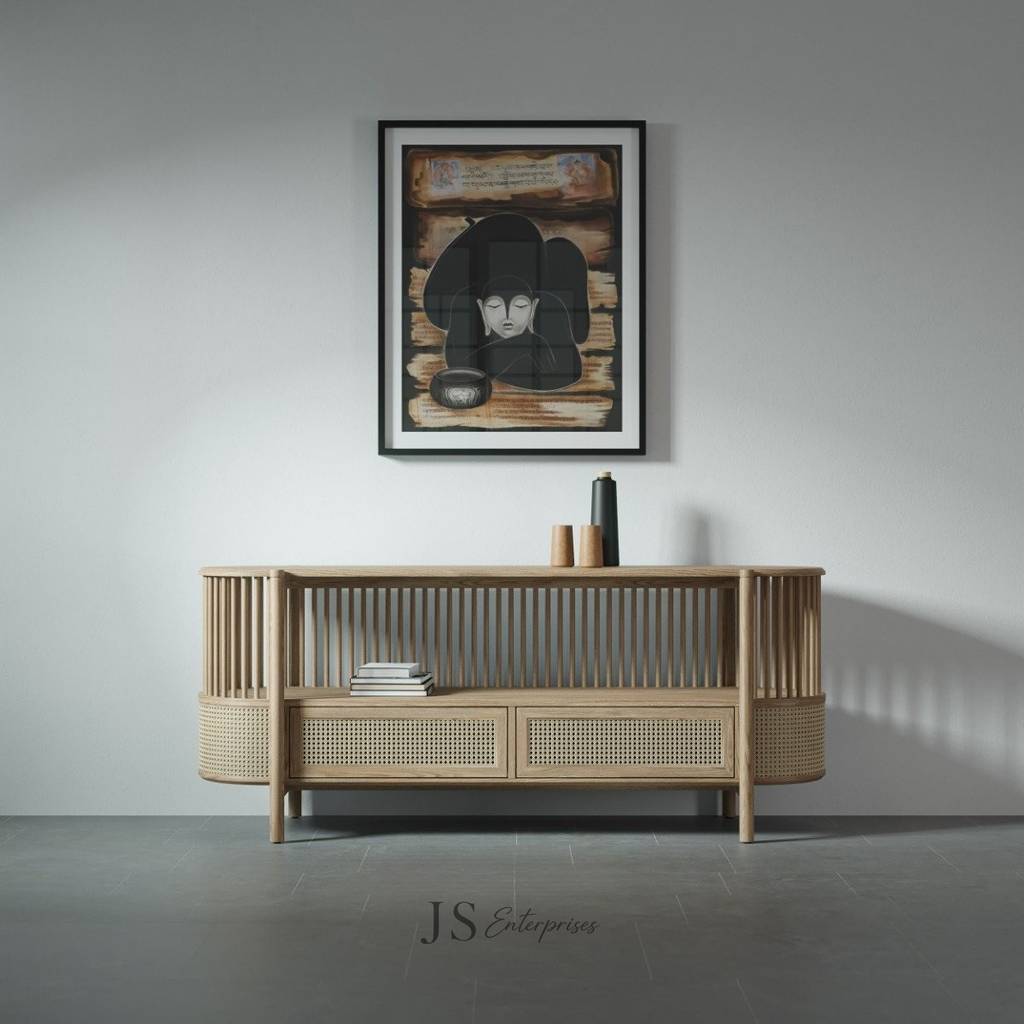 Aurora Cane Curved Console Sideboard