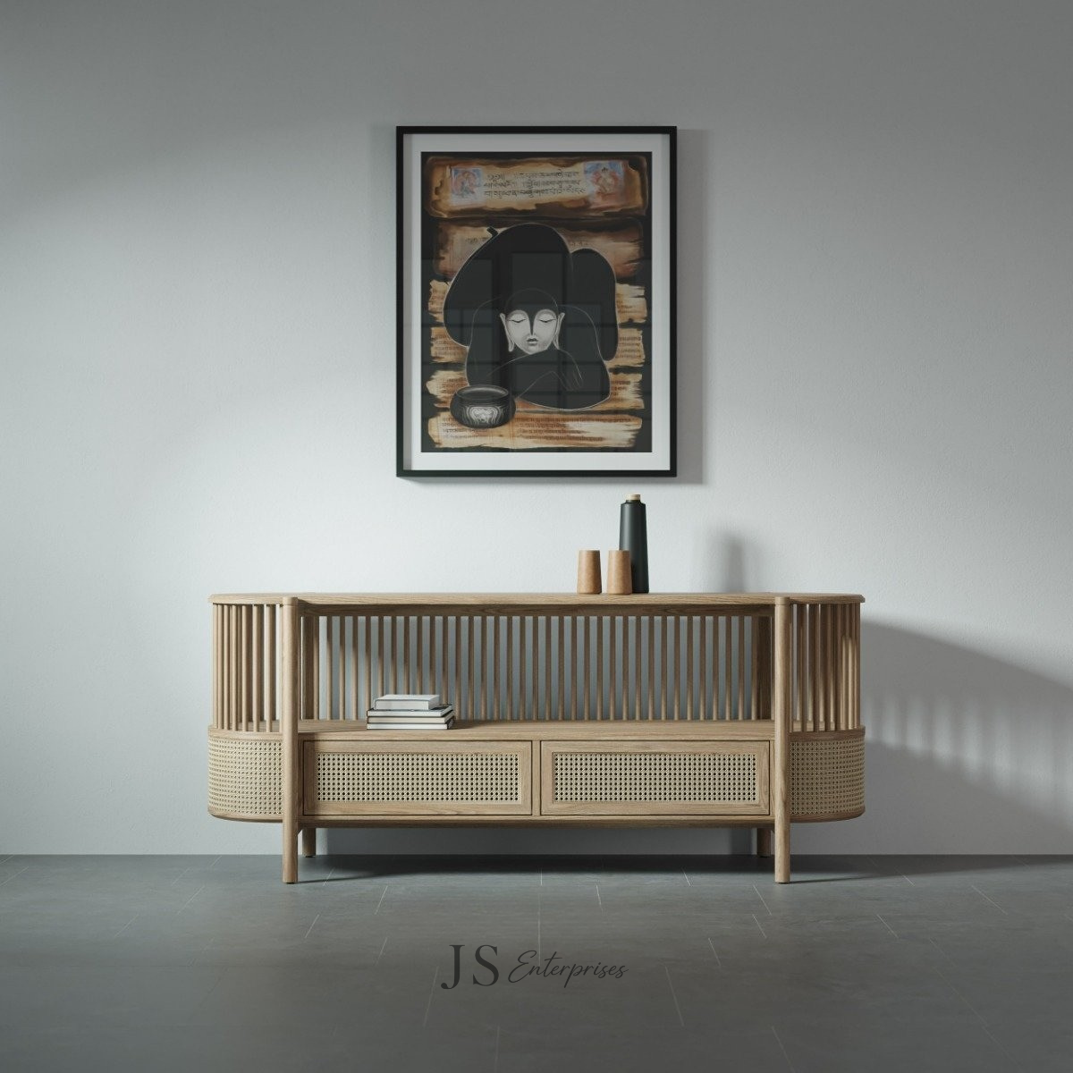 Aurora Cane Curved Console Sideboard