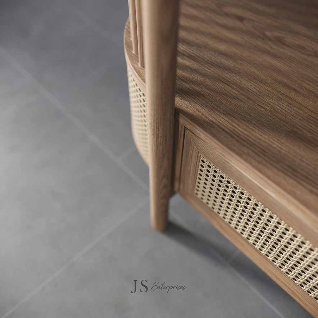 Aurora Cane Curved Console Sideboard