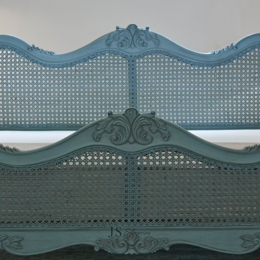 French Style Cane Wooden Bed – Vintage Design