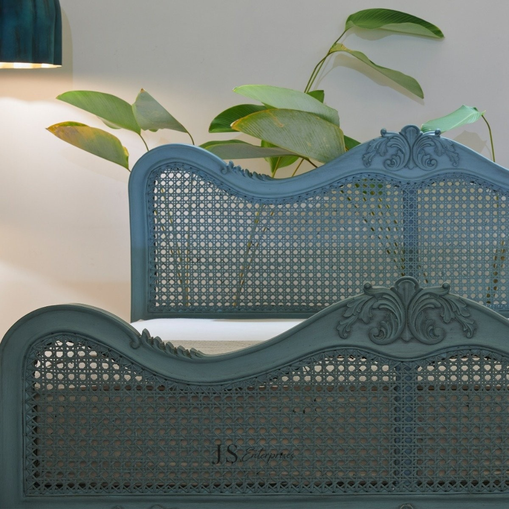 French Style Cane Wooden Bed – Vintage Design