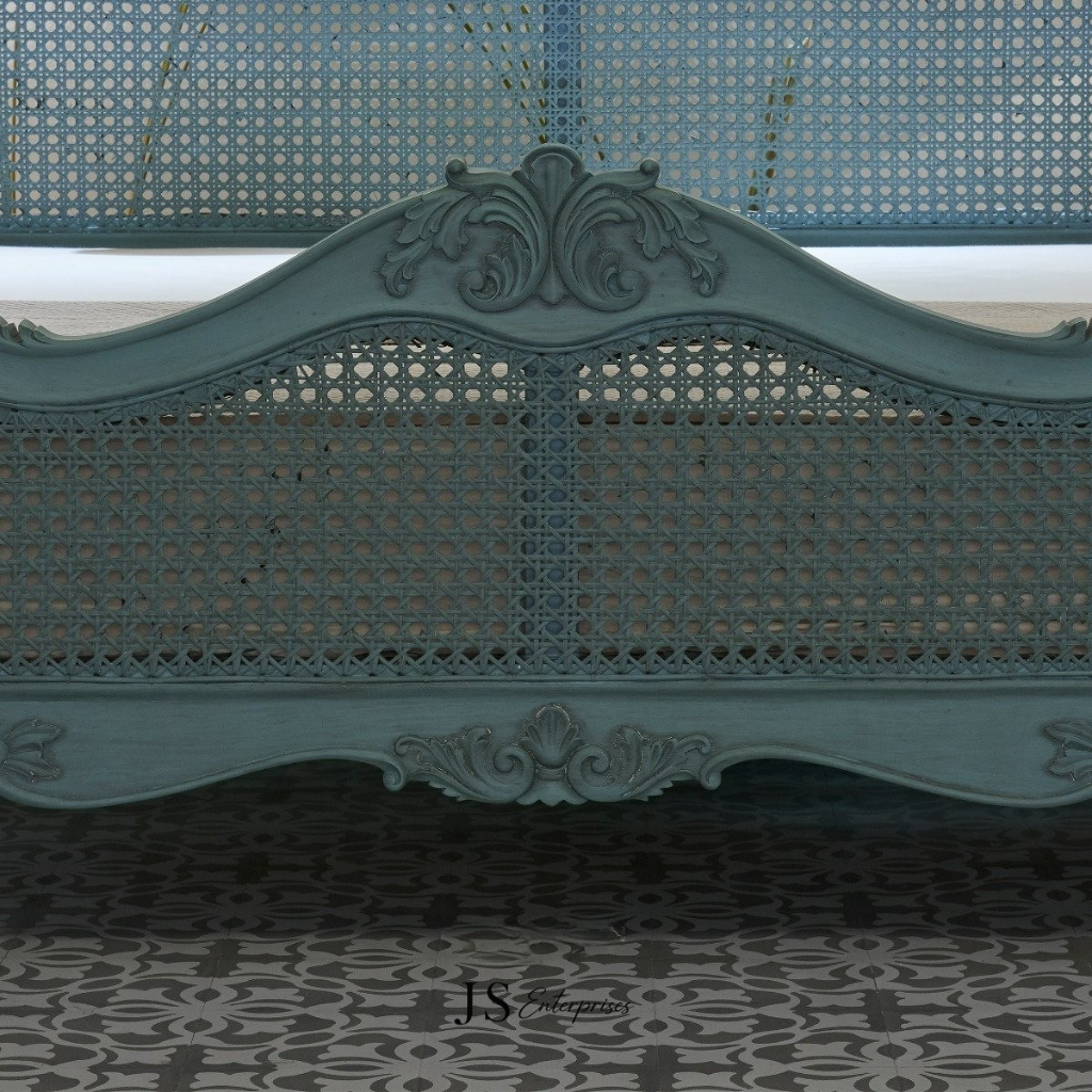 French Style Cane Wooden Bed – Vintage Design