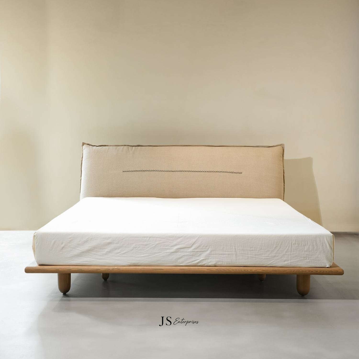 Modern Minimalist Upholstered Bed with Wooden Frame