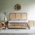 Modern Natural Cane Bed with Wooden Frame