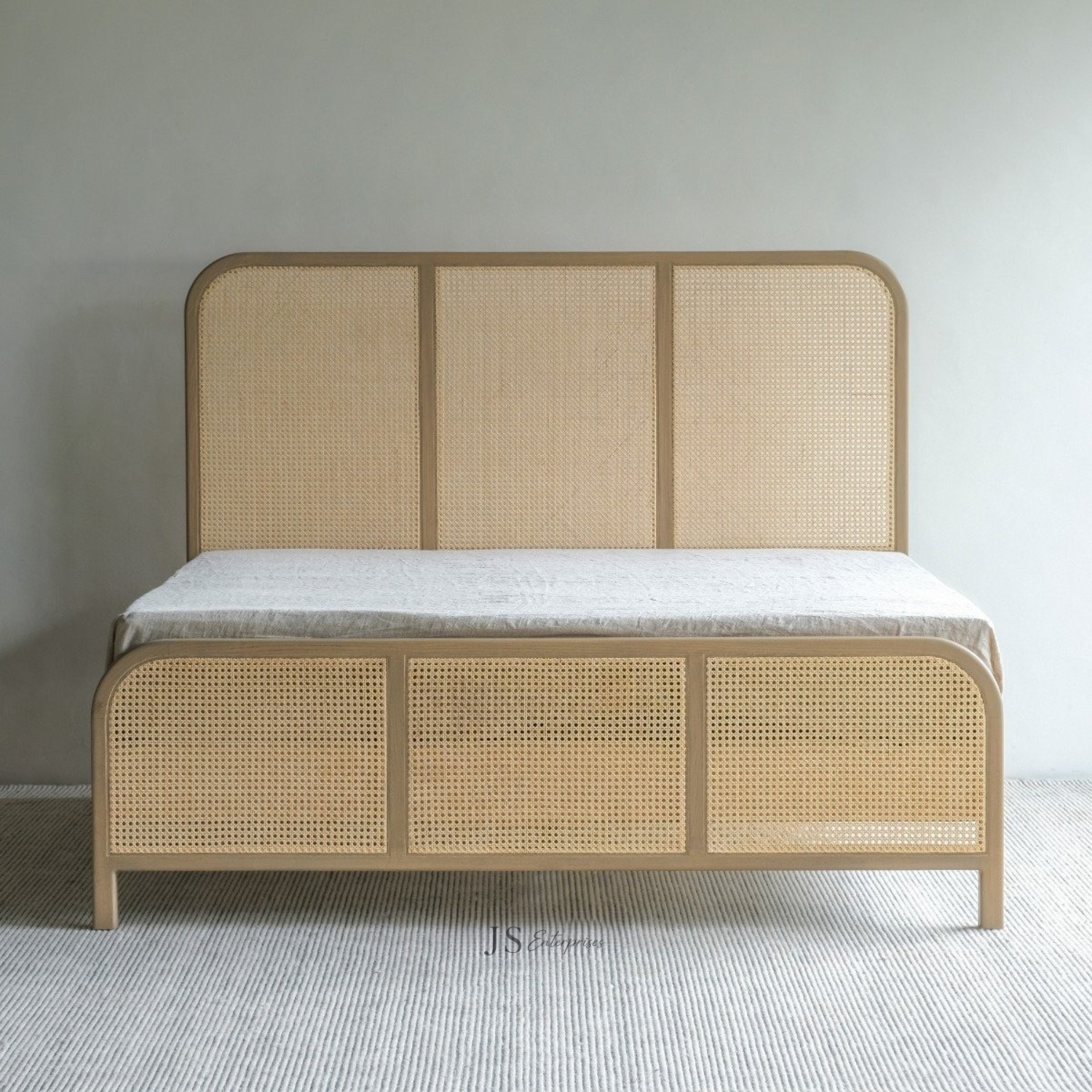 Modern Natural Cane Bed with Wooden Frame