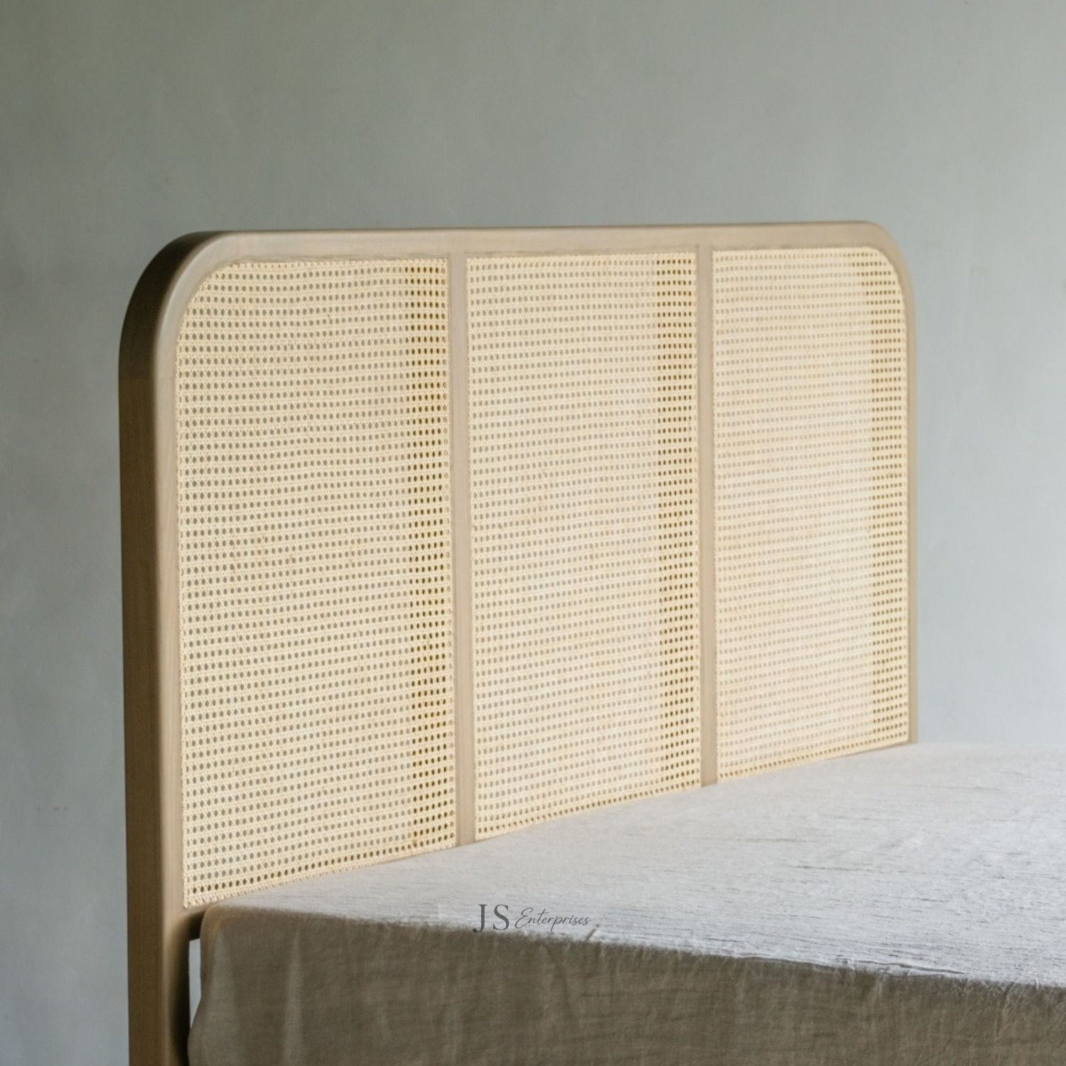 Modern Natural Cane Bed with Wooden Frame