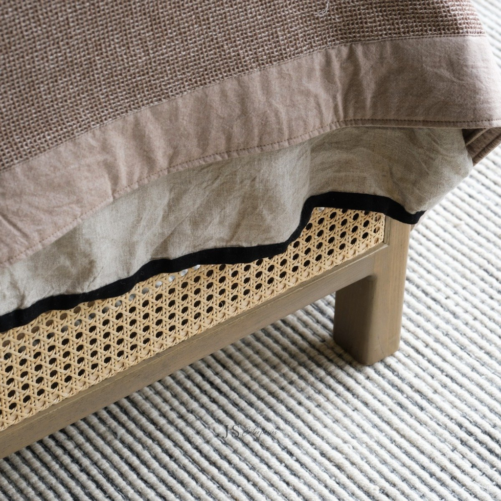 Modern Natural Cane Bed with Wooden Frame