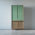 Modern Wooden Wardrobe with Cane Storage Base