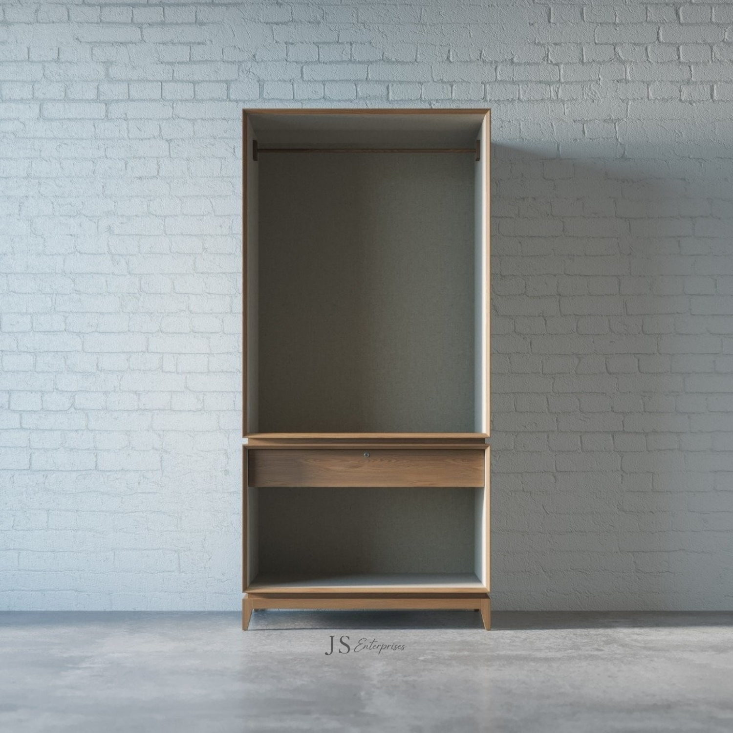 Modern Wooden Wardrobe with Cane Storage Base