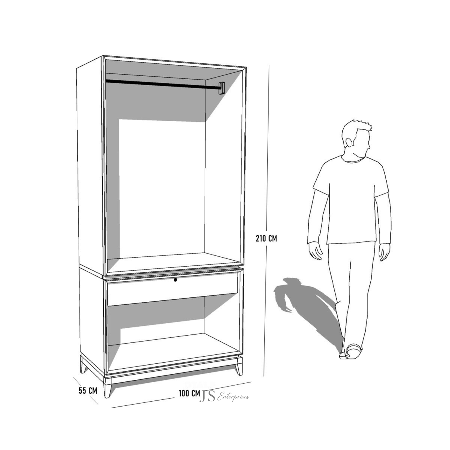 Modern Wooden Wardrobe with Cane Storage Base