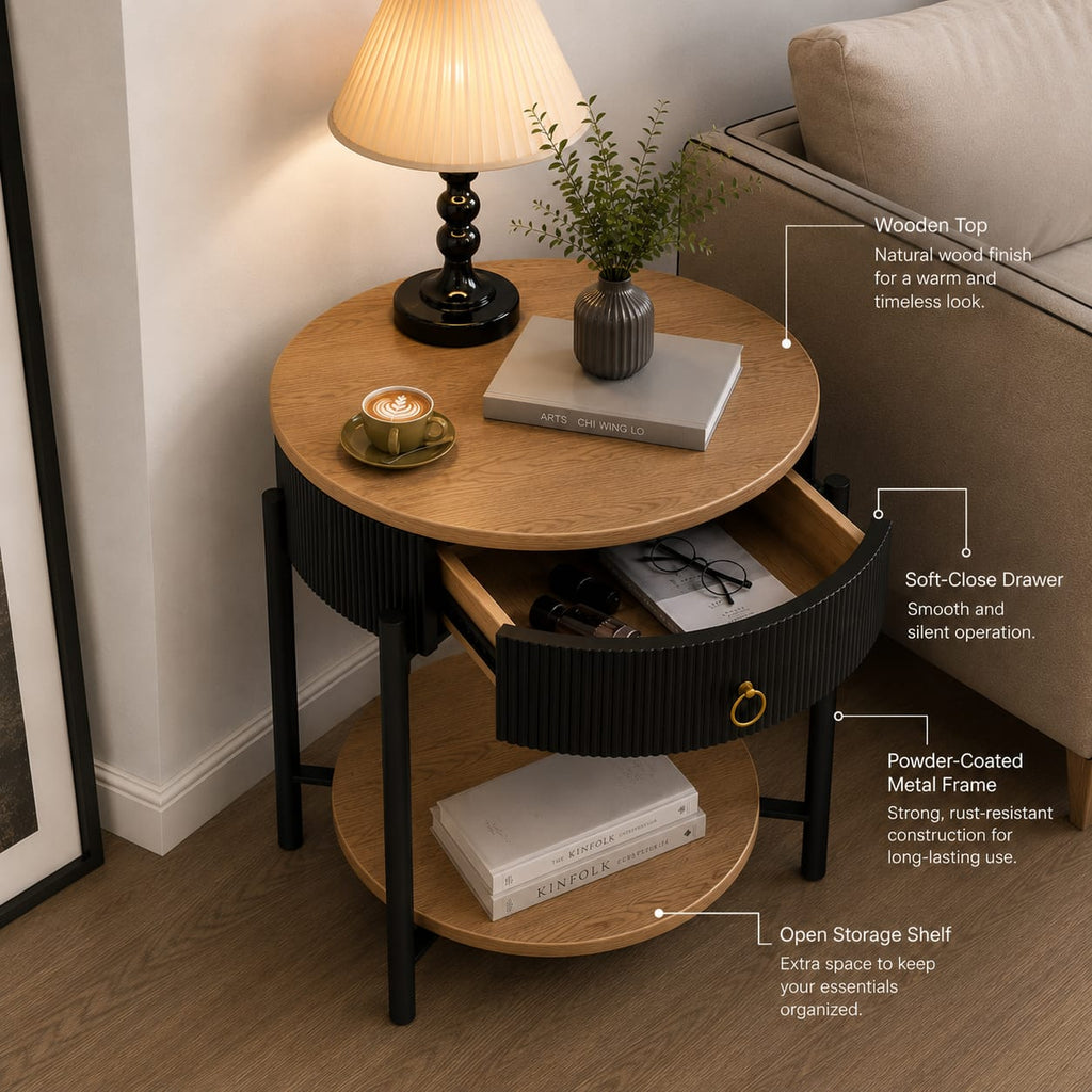 Luxury Marble Top Side Table with Storage Drawer