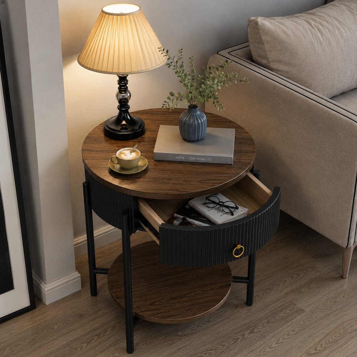 Luxury Marble Top Side Table with Storage Drawer