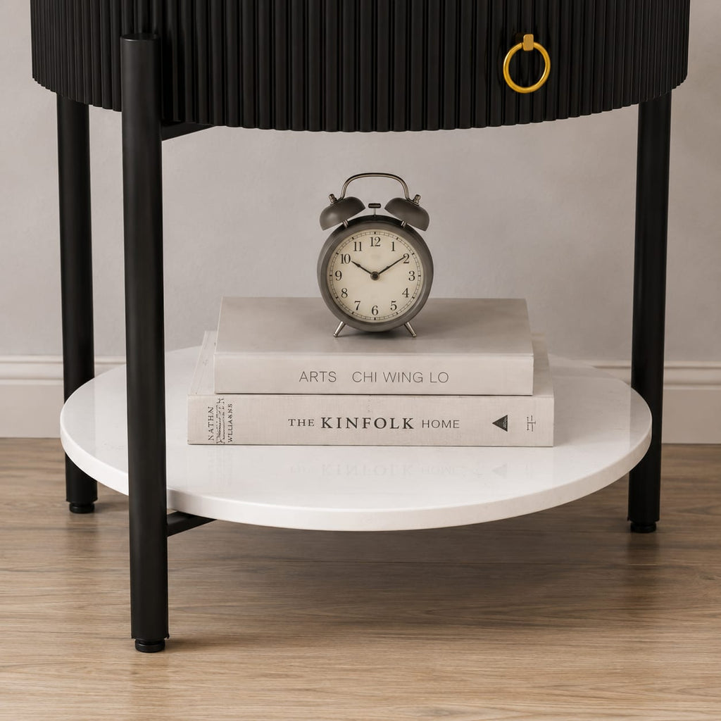 Luxury Marble Top Side Table with Storage Drawer